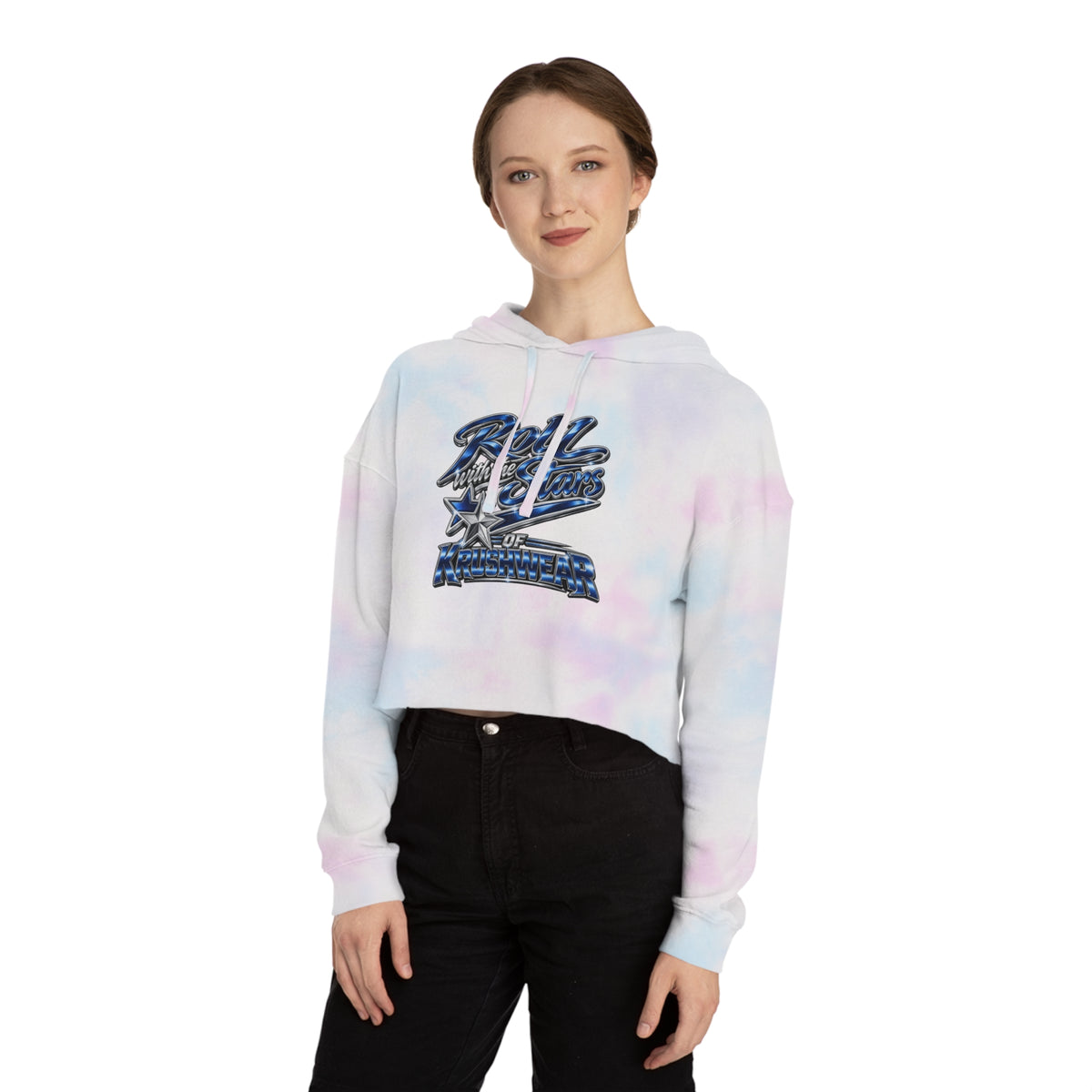 Cropped Hoodie — Retro 'Roll With the Stars' Tie-Dye Graphic