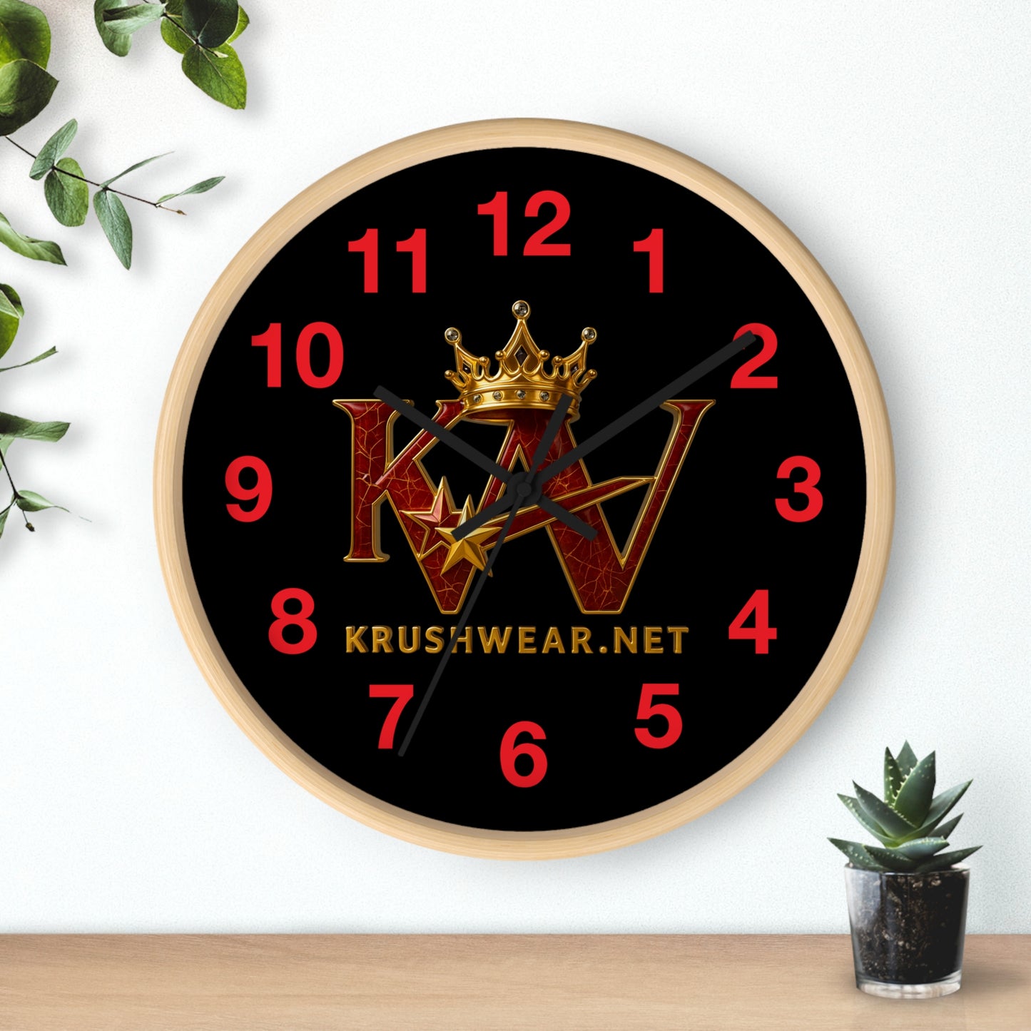 Krushwear Crown Logo Wall Clock — Red & Black Branded Home Decor