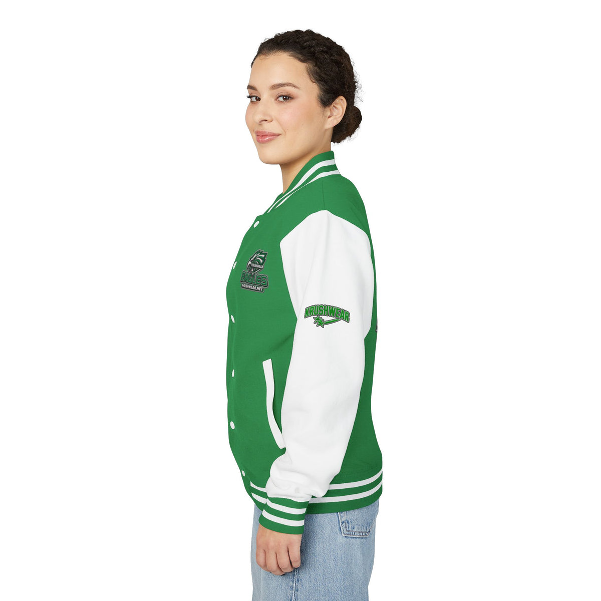 Eagles Krushwear Letterman Jacket — Varsity Green & White Team Jacket