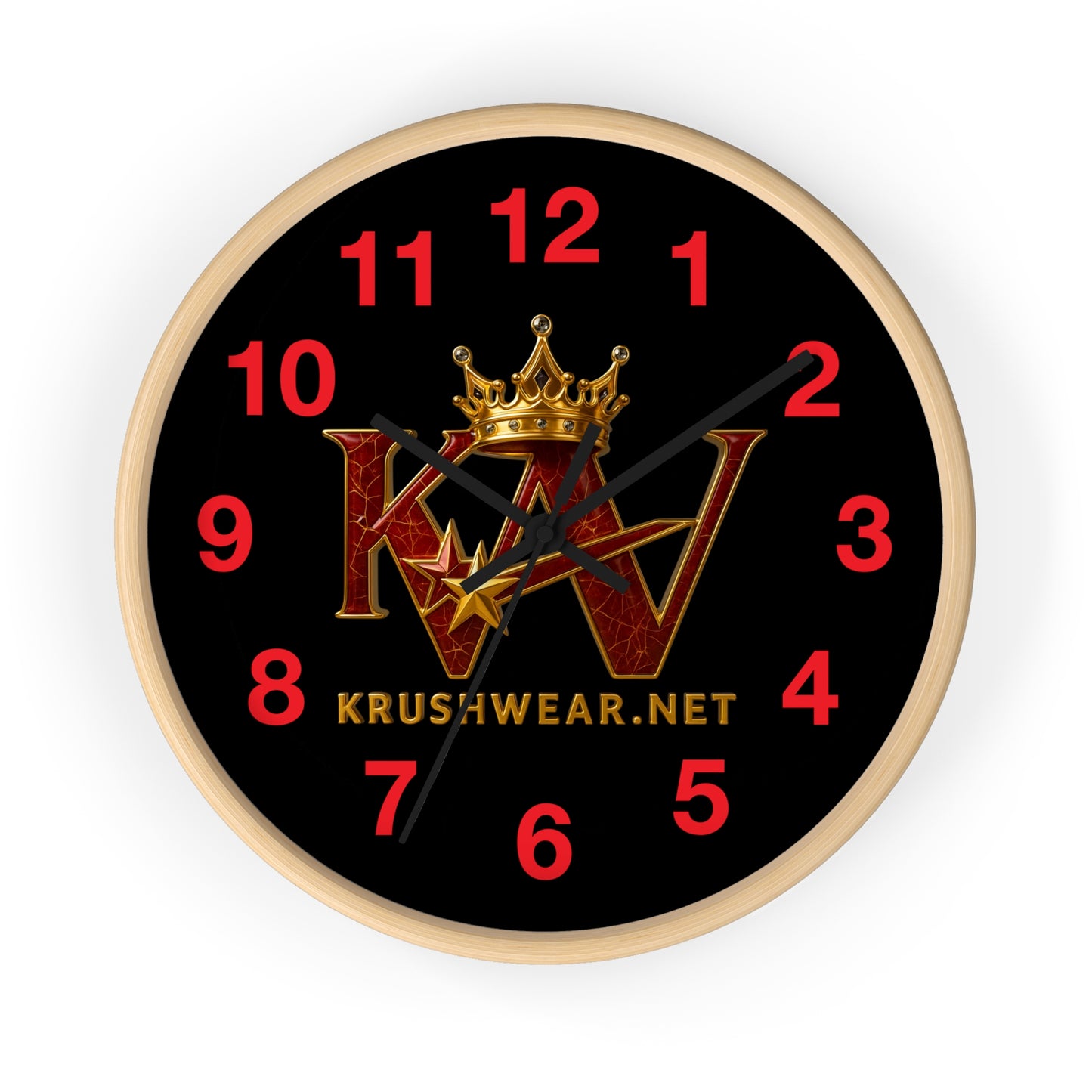 Krushwear Crown Logo Wall Clock — Red & Black Branded Home Decor