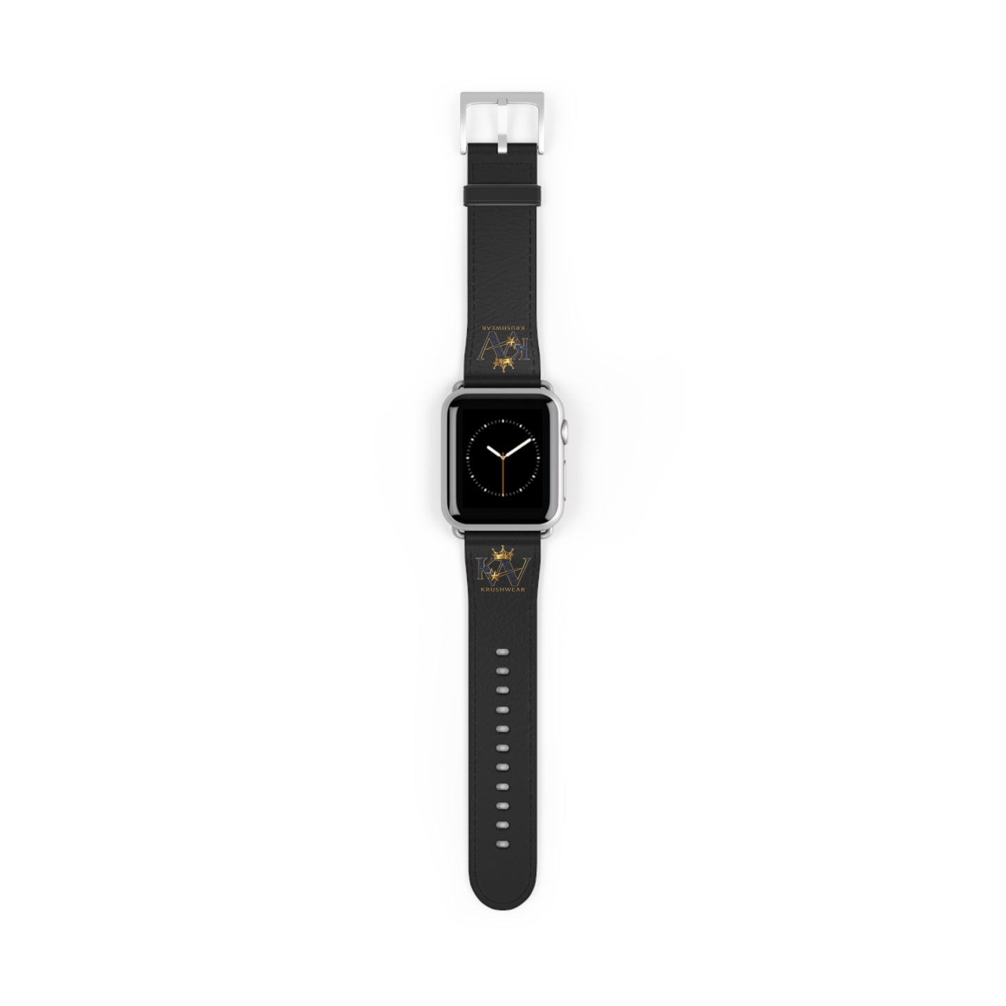 Leather Apple Watch Band — Black Luxury Crown Monogram