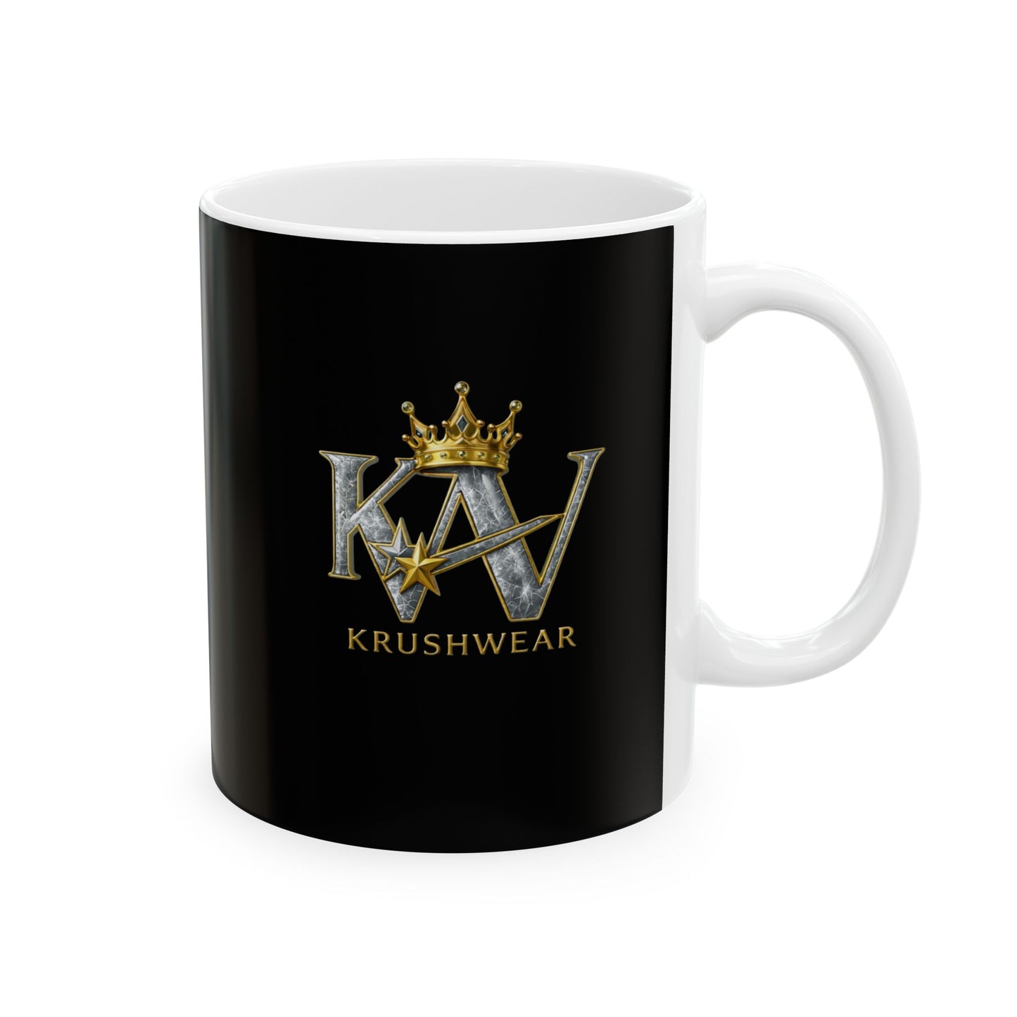 Krushwear Logo Ceramic Mug — Gold Crown K/W Monogram Coffee Cup (11oz & 15oz)