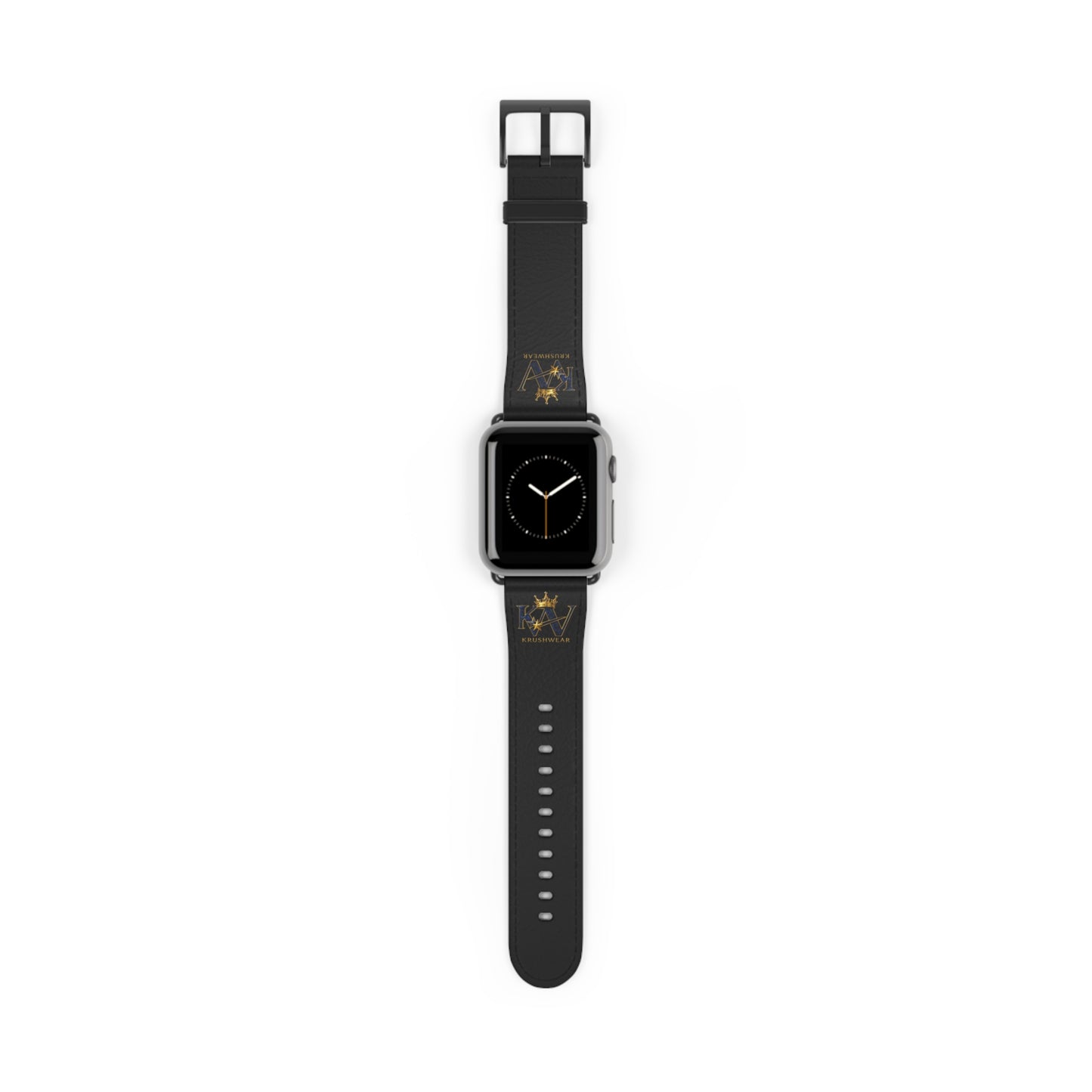 Leather Apple Watch Band — Black Luxury Crown Monogram