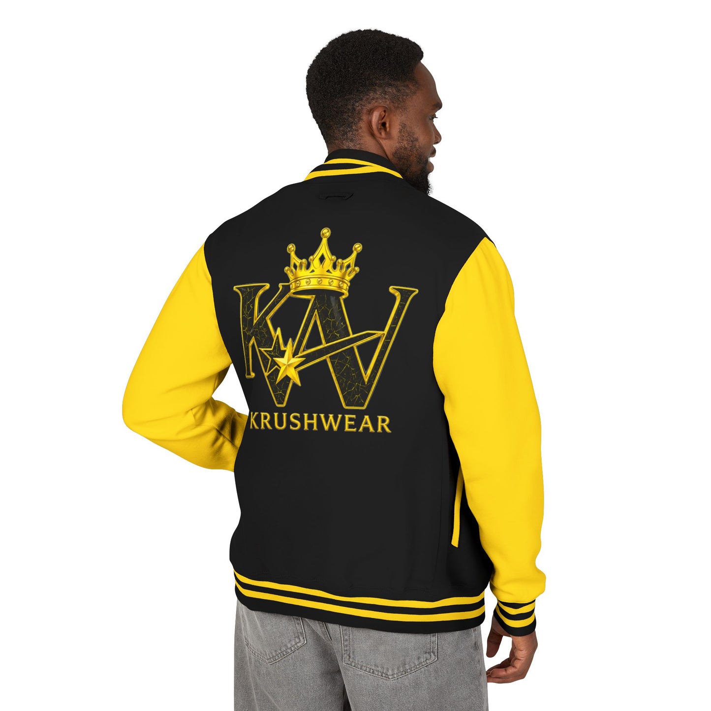 Krushwear Crown Letterman Jacket — Black & Yellow Varsity Jacket