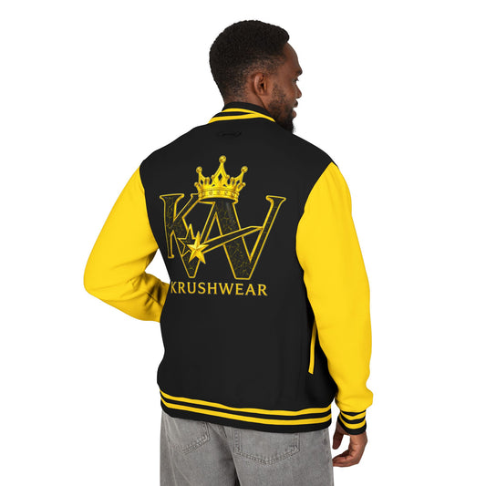 Krushwear Crown Letterman Jacket — Black & Yellow Varsity Jacket