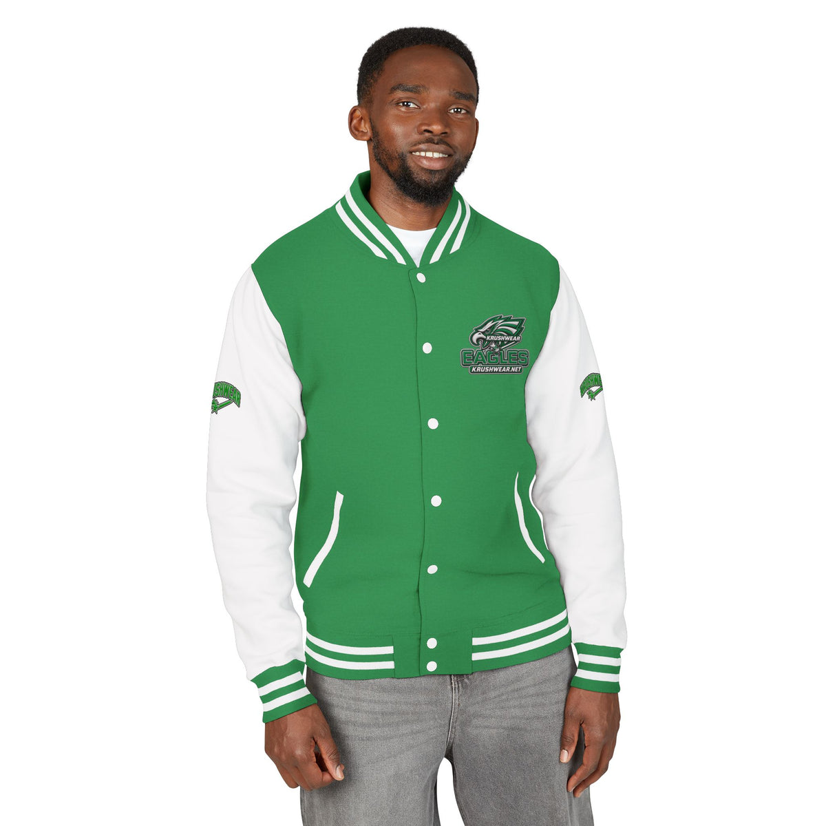 Eagles Krushwear Letterman Jacket — Varsity Green & White Team Jacket