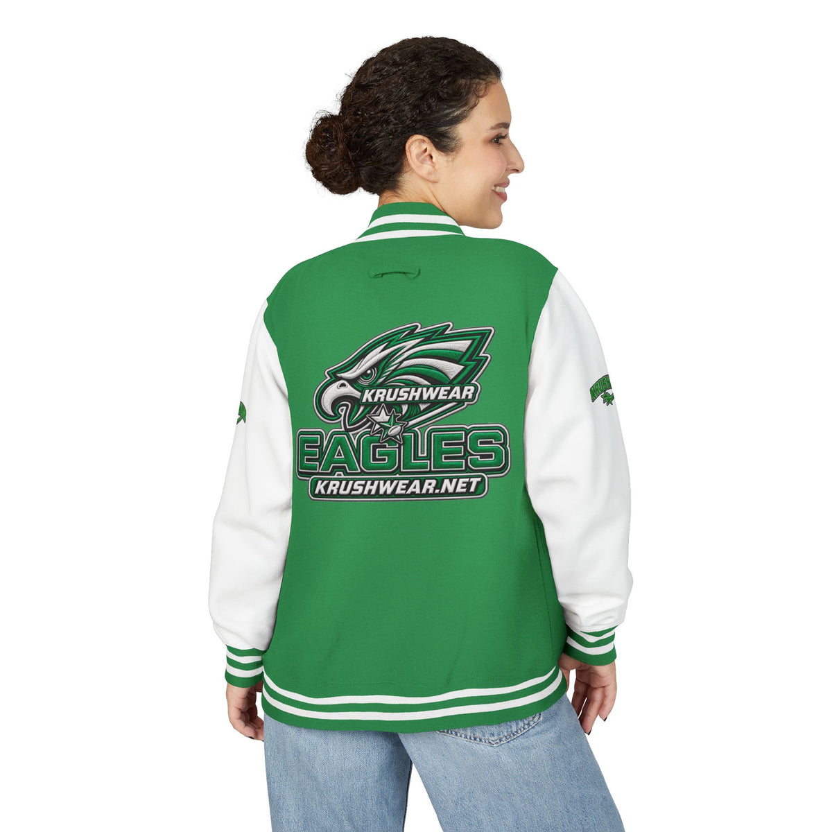 Eagles Krushwear Letterman Jacket — Varsity Green & White Team Jacket