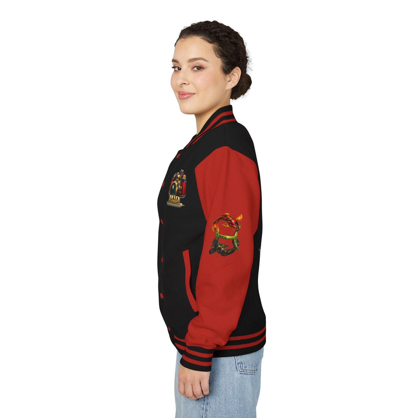 Photography Letterman Jacket — MJD Camera Logo Bomber