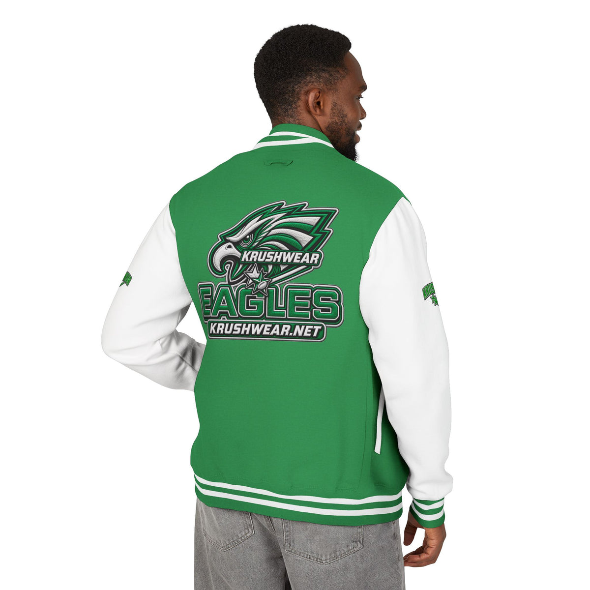 Eagles Krushwear Letterman Jacket — Varsity Green & White Team Jacket