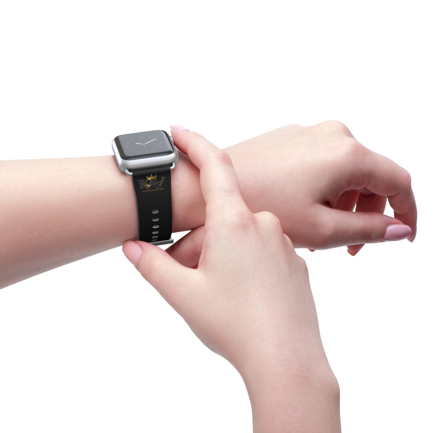 Leather Apple Watch Band — Black Luxury Crown Monogram