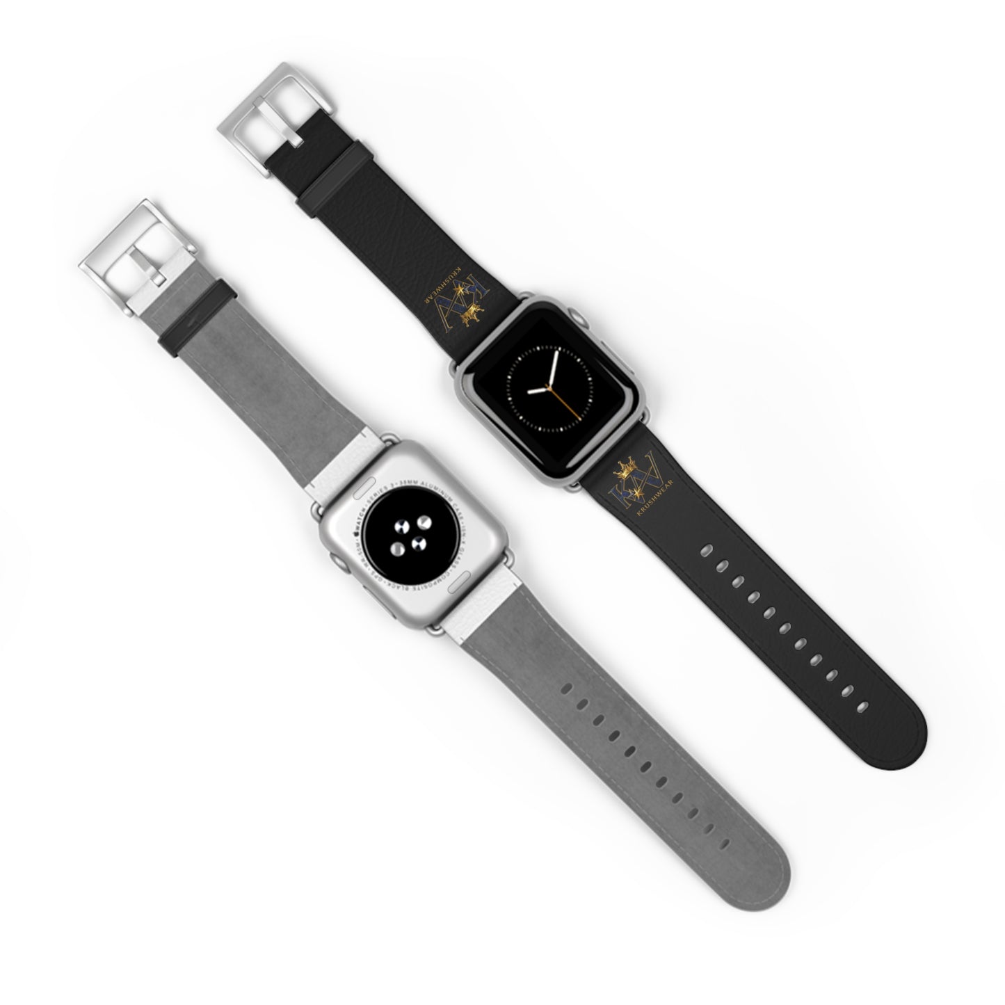 Leather Apple Watch Band — Black Luxury Crown Monogram