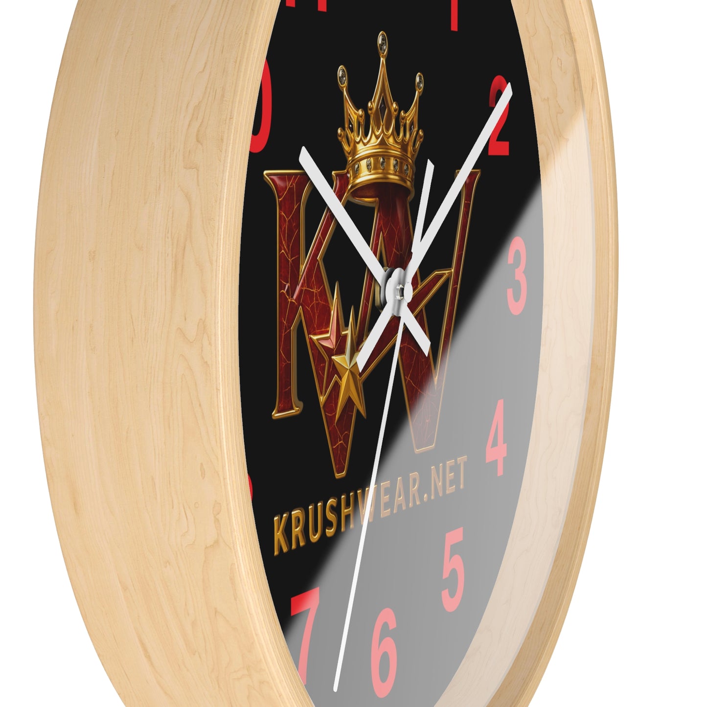 Krushwear Crown Logo Wall Clock — Red & Black Branded Home Decor
