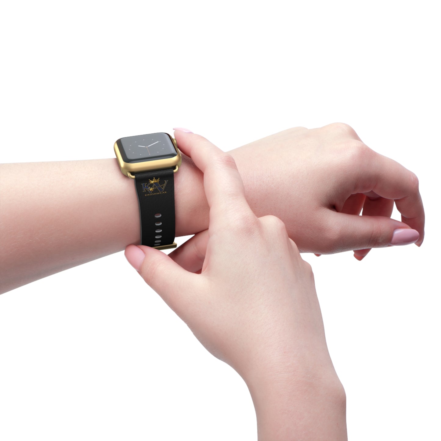 Leather Apple Watch Band — Black Luxury Crown Monogram
