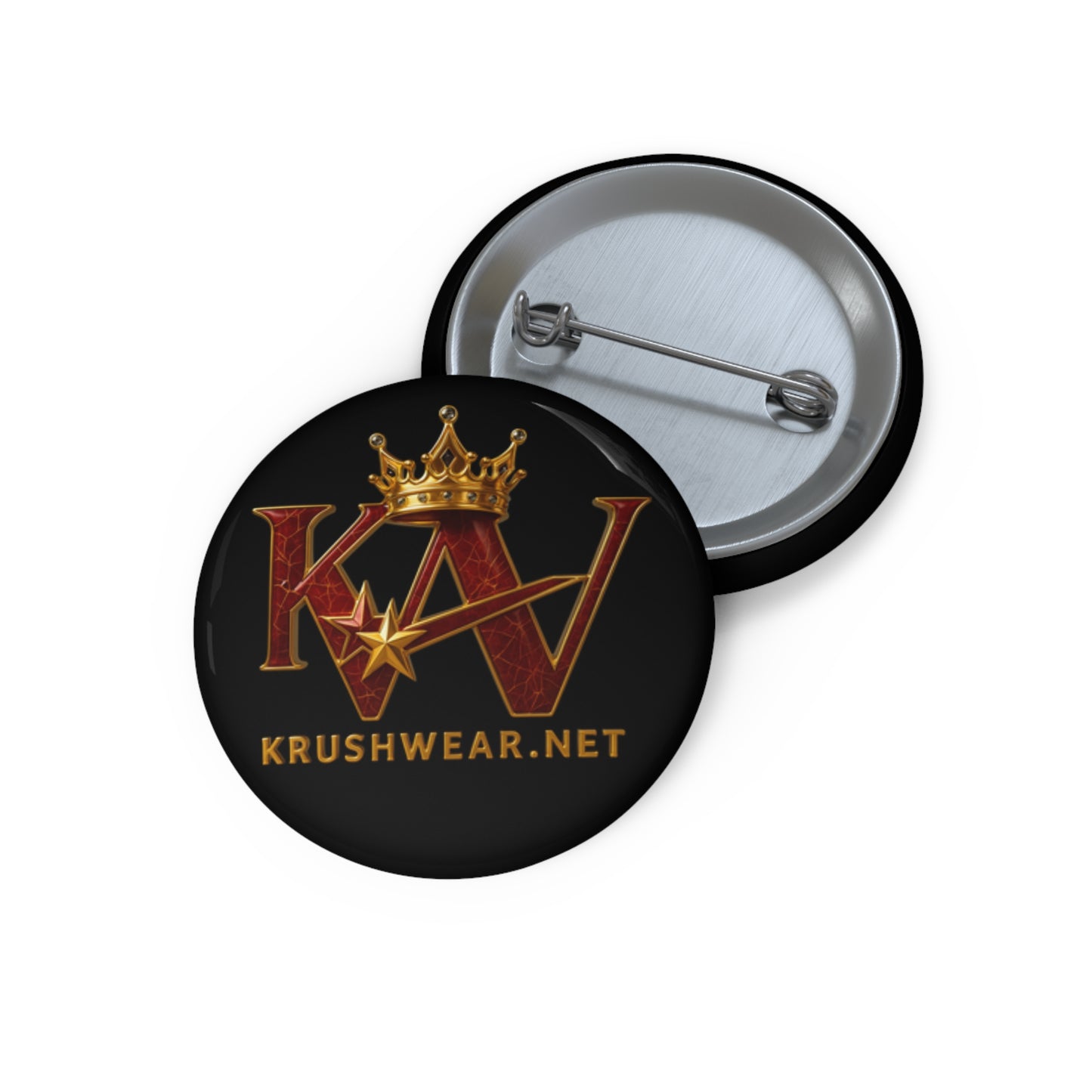 KRUSHWEAR Crown Logo Pin Button — Custom Branded Round Button Badge