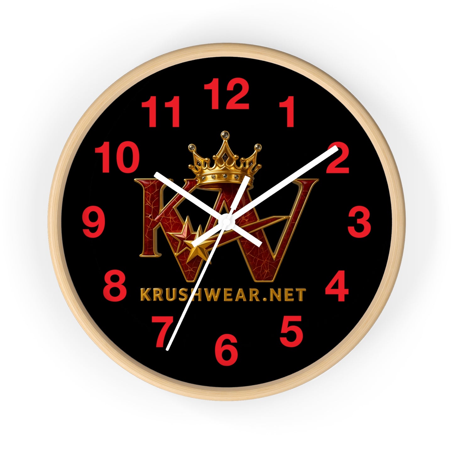 Krushwear Crown Logo Wall Clock — Red & Black Branded Home Decor