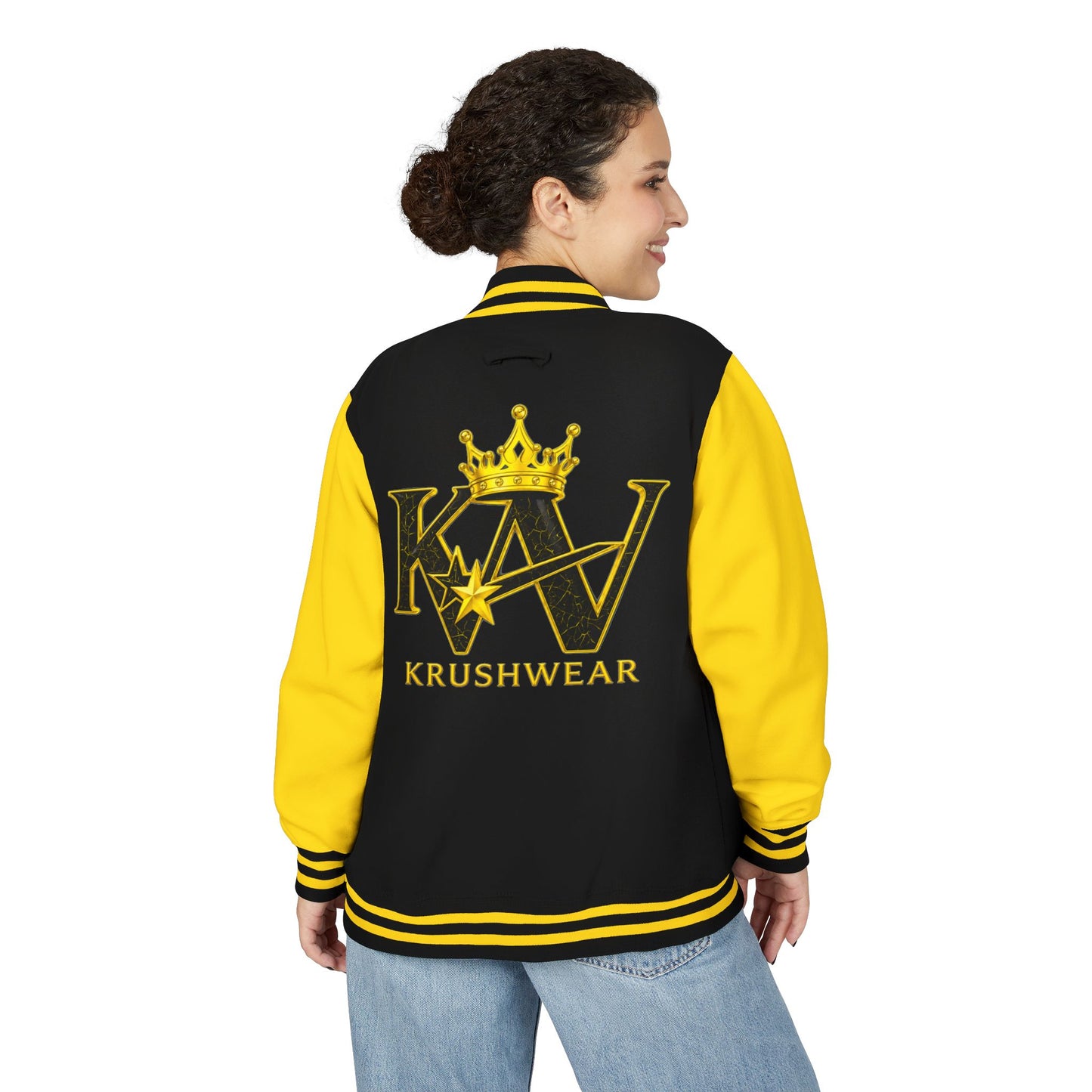 Krushwear Crown Letterman Jacket — Black & Yellow Varsity Jacket