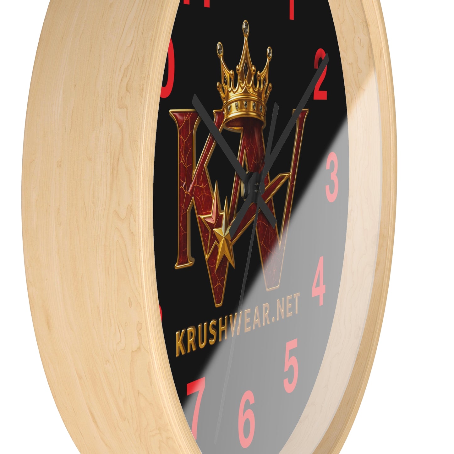 Krushwear Crown Logo Wall Clock — Red & Black Branded Home Decor