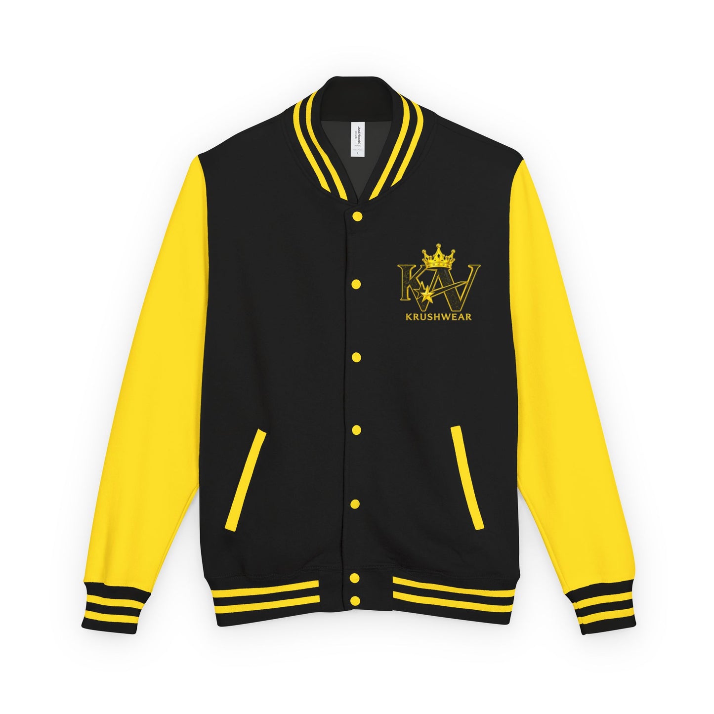 Krushwear Crown Letterman Jacket — Black & Yellow Varsity Jacket