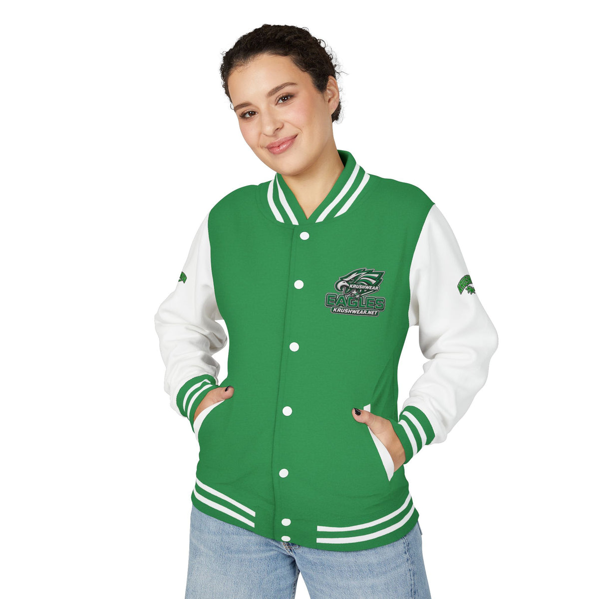 Eagles Krushwear Letterman Jacket — Varsity Green & White Team Jacket
