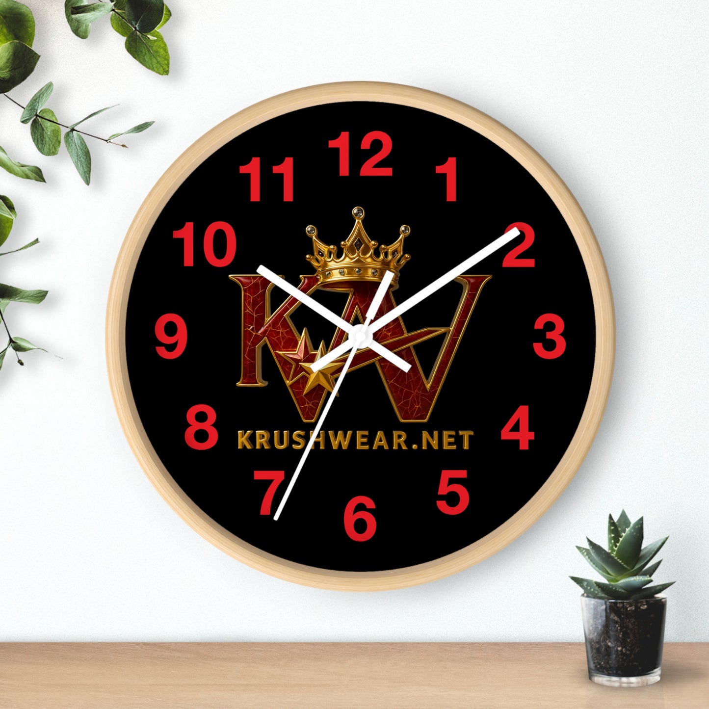 Krushwear Crown Logo Wall Clock — Red & Black Branded Home Decor