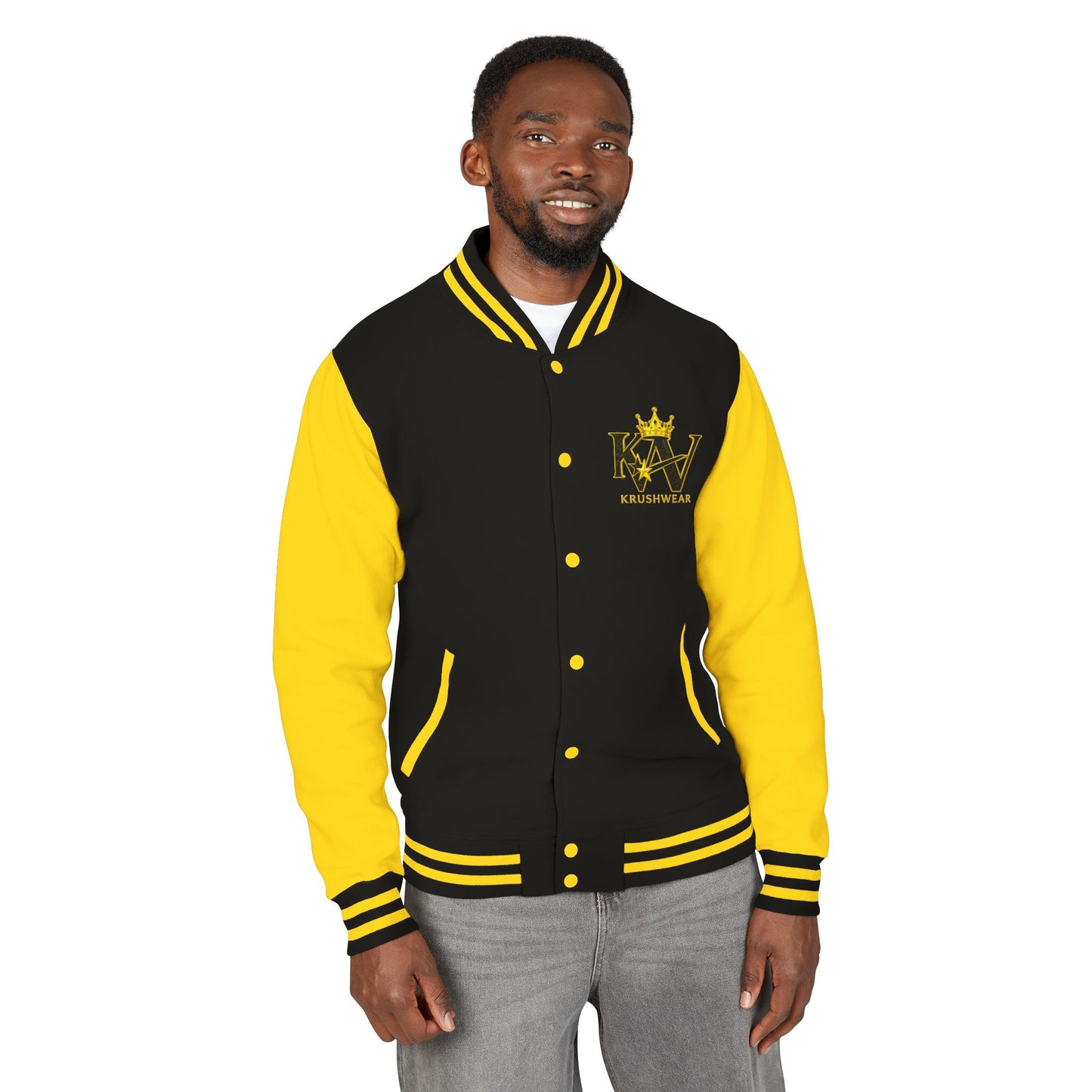 Krushwear Crown Letterman Jacket — Black & Yellow Varsity Jacket