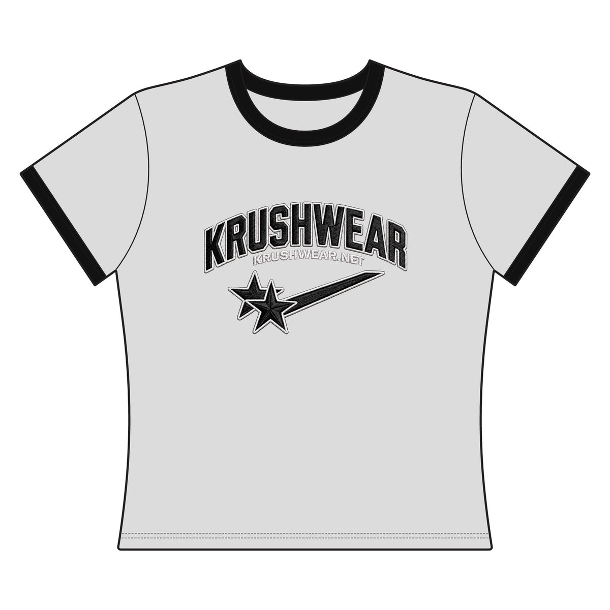 Krushwear Women's Ringer Tee – Retro Star Logo Crop Top