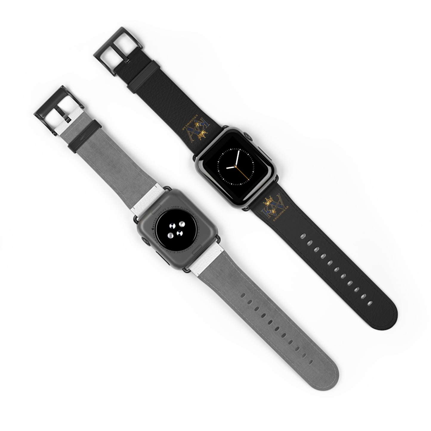 Leather Apple Watch Band — Black Luxury Crown Monogram