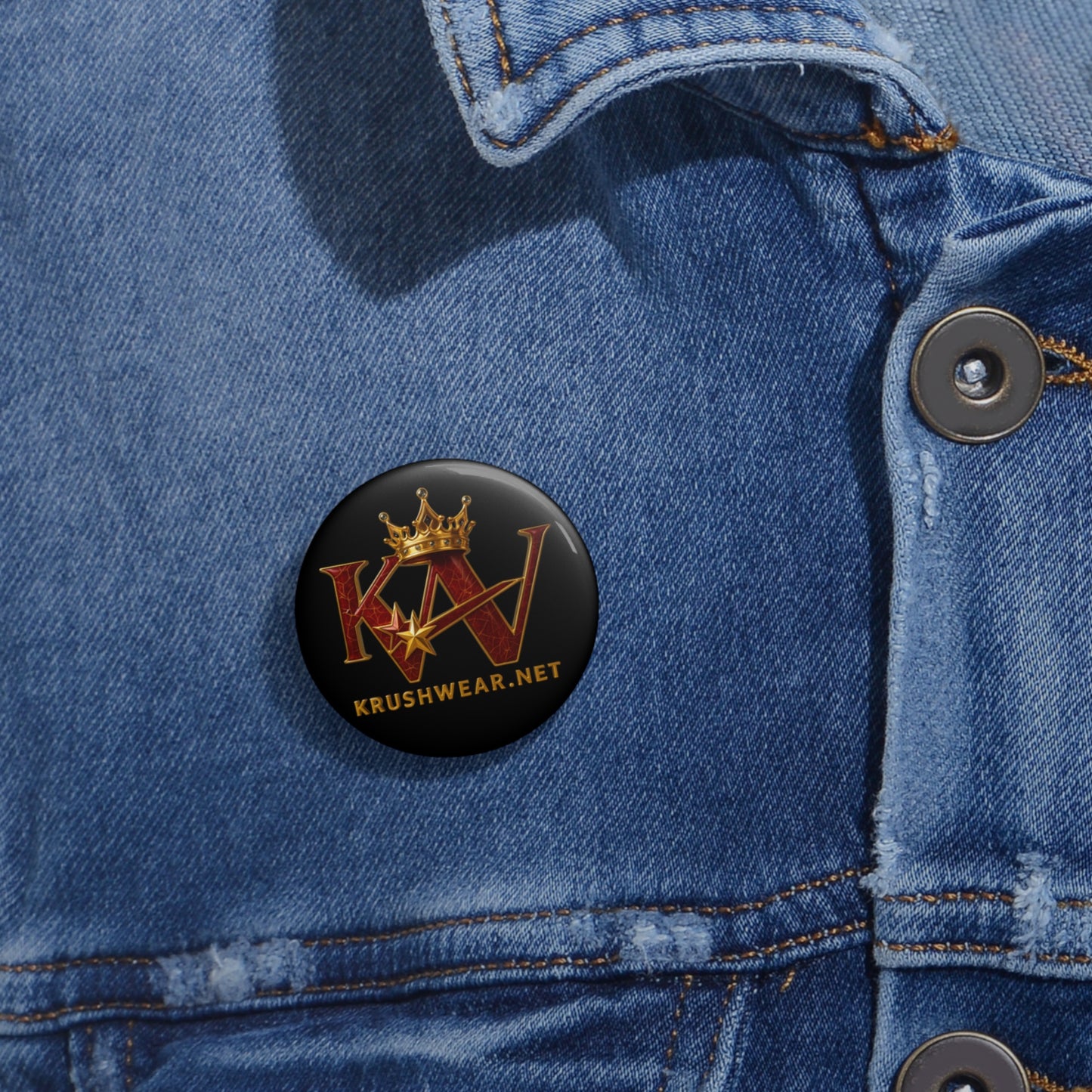 KRUSHWEAR Crown Logo Pin Button — Custom Branded Round Button Badge