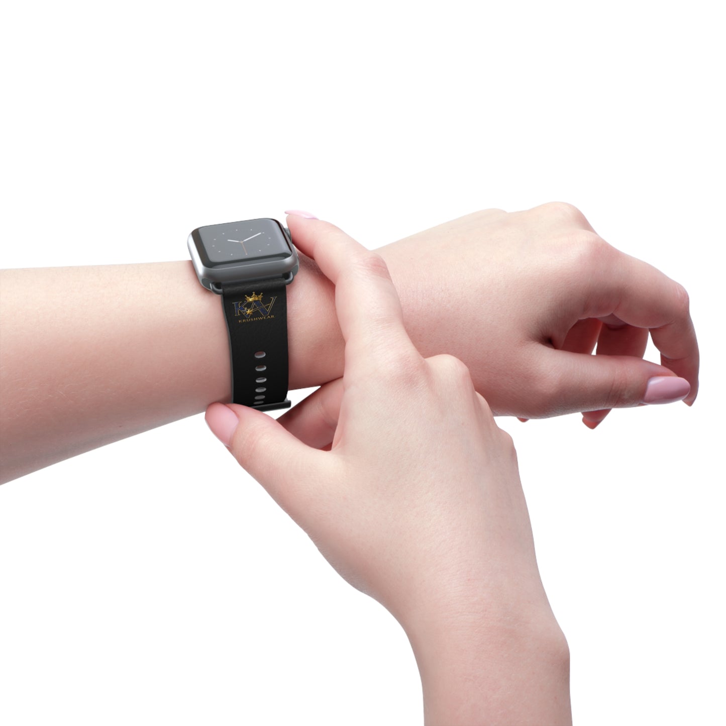 Leather Apple Watch Band — Black Luxury Crown Monogram