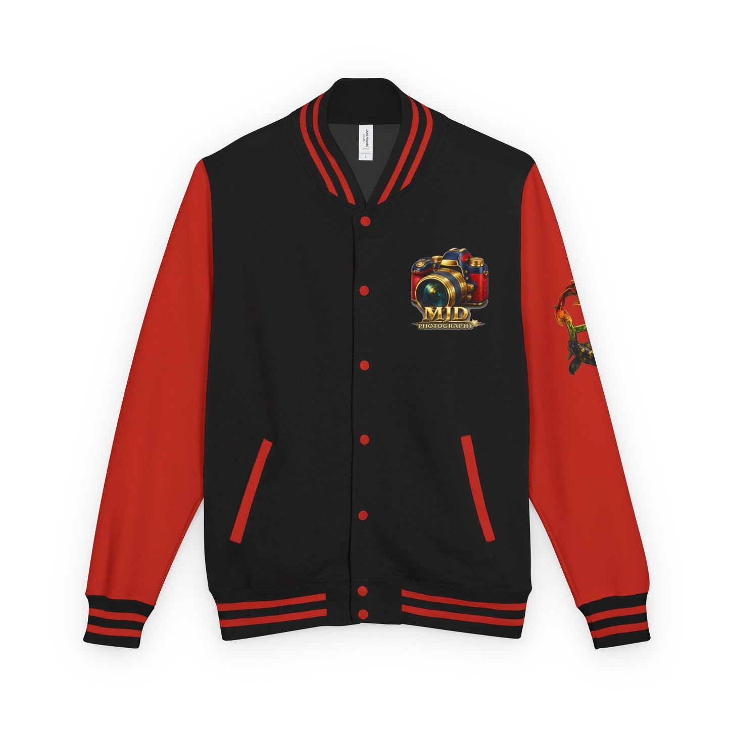 Photography Letterman Jacket — MJD Camera Logo Bomber